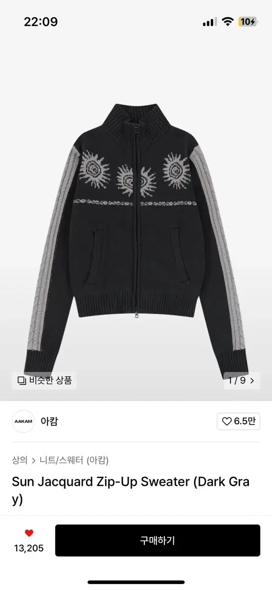 아캄  Sun Jacquard Zip-Up Sweater (Dark Gr